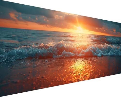Malen Nach Zahlen Strand Malen Nach Zahlen Erwachsene Sonnenuntergang Paint by Numbers Kits mit Pinseln und Acrylfarben Handgemalt Ölgemälde Farbige Leinwand Set, Geschenke für Frauen 80x160cm o3-15K von BAIYAACO