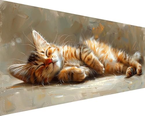 Malen Nach Zahlen Tier Malen Nach Zahlen Erwachsene Katze Paint by Numbers mit 3 Pinseln und Acrylfarben Handgemalt Ölgemälde Farbige Leinwand Set, Geschenke für Frauen, Zimmer Deko 40x80cm h3-196 von BAIYAACO