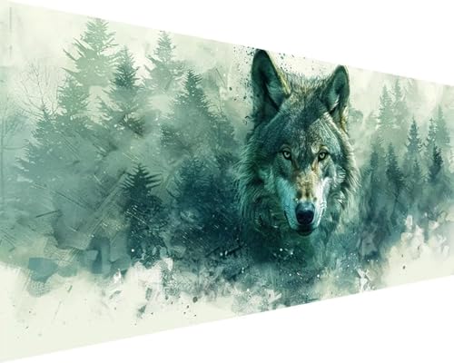 Malen Nach Zahlen Tier Malen Nach Zahlen Erwachsene Wolf Paint by Numbers mit 3 Pinseln und Acrylfarben Handgemalt Ölgemälde Farbige Leinwand Set, Geschenke für Frauen, Zimmer Deko 50x100cm y3-267 von BAIYAACO
