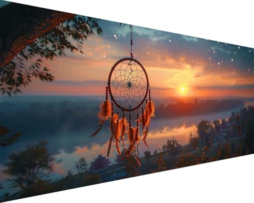 Malen Nach Zahlen Traumfänger Malen Nach Zahlen Erwachsene Landschaft Paint by Numbers Kits mit Pinseln und Acrylfarben Handgemalt Ölgemälde Farbige Leinwand Set, Geschenke für Frauen 50x100cm h3-26Q von BAIYAACO