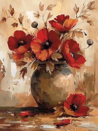 Malen Nach Zahlen Vase Malen Nach Zahlen Erwachsene Blume Paint by Numbers Kits mit Pinseln und Acrylfarben Handgemalt Ölgemälde Farbige Leinwand Set, Geschenke für Frauen 40x50cm (mit Rahmen) -t6X von BAIYAACO