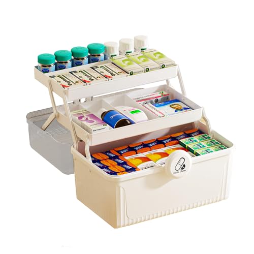 3-Regal Hausapotheke, Medikamenten Aufbewahrung, Apothekenbox mit Tragegriff, Aufbewahrungsbox Groß, Mehrzweck-Aufbewahrungsbox,Sortierbox, Organizer Box, Bastelbox für Arzneimittel, Kosmetik (Weiß) von BAKENLON