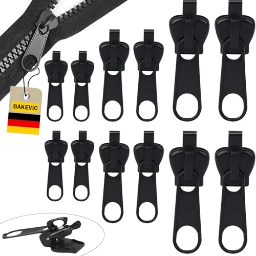 BAKEVIC Reißverschluss Zipper,12 Stück Reisverschluss Reparatur Set,Abnehmbare Reißverschluss Zipper Pull Fixer Reißverschluss Reparatur Set für Universal Reißverschluss,Kleidung,Bettzug, Gepäck. von BAKEVIC