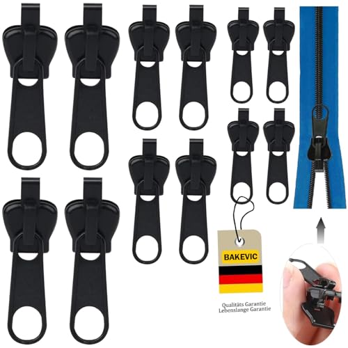 BAKEVIC Reißverschluss Zipper,12 Stück Reisverschluss Reparatur Set,Abnehmbare Reißverschluss Zipper Pull Fixer Reißverschluss Reparatur Set für Universal Reißverschluss,Kleidung,Bettzug, Gepäck. von BAKEVIC