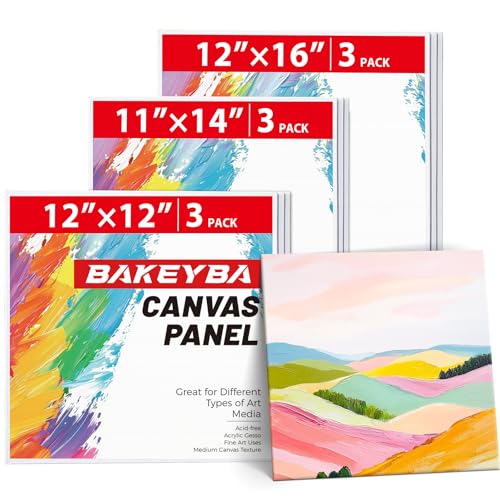BAKEYBA Leinwandtafeln, 28,9 x 35,6 cm, 30,5 x 30,5 cm, 30,5 x 40,6 cm, 9 Stück, 100 % Baumwolle, grundiert für Anfänger, Acrylfarbe BAKEYBA Leinwandtafeln, 28,9 x 35,6 cm, 30,5 x 30,5 cm, 30,5 x 40,6 cm, 9 Stück, 100 % Baumwolle, grundiert für Anfänger, Acrylfarbe von BAKEYBA
