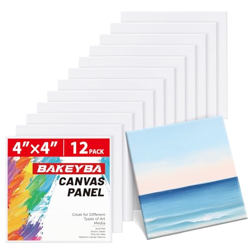 BAKEYBA Mini-Leinwandtafeln zum Malen, 10,2 x 10,2 cm, 100 % Baumwolle, grundiert, säurefrei, für Acrylfarbe, 12 Stück BAKEYBA Mini-Leinwandtafeln zum Malen, 10,2 x 10,2 cm, 100 % Baumwolle, grundiert, säurefrei, für Acrylfarbe, 12 Stück von BAKEYBA
