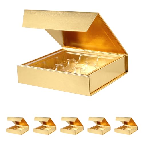 BAKIPACK 6 Trüffelboxen, Pralinenschachteln, Goldtrüffel-Geschenkboxen Verpackung mit 9-teiligem Kunststofftablett, Magnetverschluss-Deckel, 14 x 14 x 3 cm von BAKIPACK