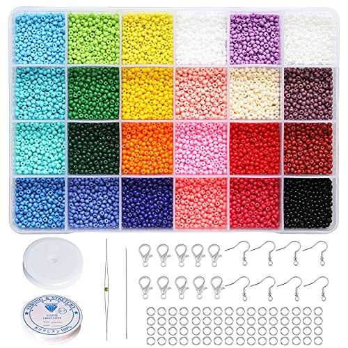 BALABEAD 3 mm runde Größe, fast einheitliche Glasperlen mit Perlen-Set, ca. 7800 Stück in Box, 24 mehrfarbige Rocailles-Perlen in Größe 8/0, (ca. 325 Stück/Farbe, 24 Farben) von BALABEAD