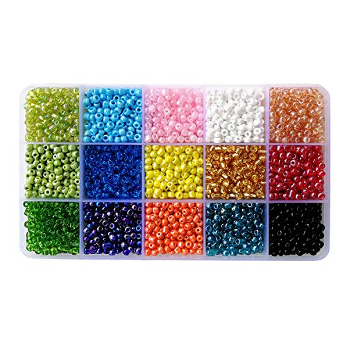 BALABEAD Rocailles-Perlen, 4 mm, ca. 3500 Stück in Box, 15 Farben, Größe 6/0, Glasperlen für Schmuckherstellung, 4 mm rund, Loch 1,2 mm (15 Farben) von BALABEAD