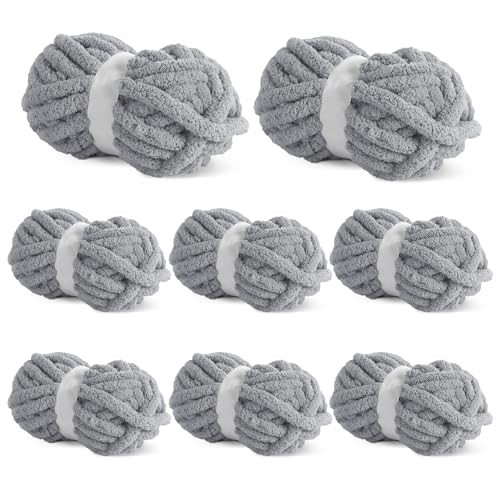 BALAPET Grobes Chenille-Garn zum Häkeln und Stricken, 27 m, je Knäuel, weiches, flauschiges Kitting-Garn-Set, dickes Samt-Plüschgarn für Handarbeit, Weben, Decken, Hellgrau, 8 Stück BALAPET Grobes Chenille-Garn zum Häkeln und Stricken, 27 m, je Knäuel, weiches, flauschiges Kitting-Garn-Set, dickes Samt-Plüschgarn für Handarbeit, Weben, Decken, Hellgrau, 8 Stück von BALAPET