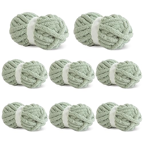 BALAPET Grobes Chenille-Garn zum Häkeln und Stricken, 27 m, je Knäuel, weiches, flauschiges Kitting-Garn-Set, dickes Samt-Plüschgarn für Handarbeit, Weben, Decken, Salbeigrün, 8 Stück von BALAPET