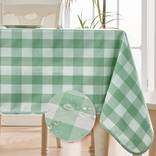BALCONY & FALCON Rechteck Karierte doppelseitige nutzbare Tischdecke knitterfrei Buffalo Gingham Wasserabweisende auslaufsichere und waschbare Tischdecke zum Essen Party, 140 × 180 cm, Gingham grün von BALCONY & FALCON