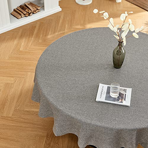 BALCONY & FALCON Tischdecke Leinenoptik Rechteckige Leinen Fleckschutz Pflegeleicht Tischtuch Tischwäsche Eckig für Drinnen, Draußen, Garten, Restaurant und Dekoration Grau-Dick Runde 178 cm von BALCONY & FALCON