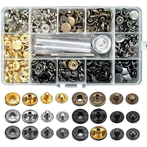 120Sets Druckknopf Set, BALFER Kupfer Druckknöpfe Metall Bronze Kleidung Snaps Taste mit Fixierwerkzeug Kit für Leder Handwerk Jacke Brieftasche Handtasche (6 Farben, 12 mm) von BALFER