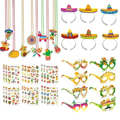 40 Stück mexikanische Fiesta-Party-Dekorationen, Papierbrillen, Stirnbänder, Halsketten, Aufkleber, Taco, Kaktus, Pinata, Cinco de Mayo, Foto-Requisiten, Zubehör für mexikanische Themen, Taco 40 Stück mexikanische Fiesta-Party-Dekorationen, Papierbrillen, Stirnbänder, Halsketten, Aufkleber, Taco, Kaktus, Pinata, Cinco de Mayo, Foto-Requisiten, Zubehör für mexikanische Themen, Taco von BALONAR