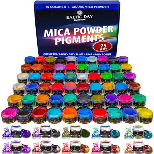 Mica-Pulver,30 Farben wiederverschließbare Gläser [300g/10.58oz] Set,Epoxidharz Coloring Dye,Kosmetik Grade Pigment,Perlenfarbe für Schleim, Badekugeln, Seife, Lippenbalsam, Tumbler, Polymerton von BALTIC DAY