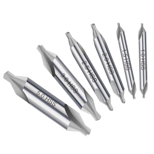 6 Stück HSS Zentrierbohrer-Set 60 Grad Center Drill Countersink Für Drehbank Zubehör, Holz Drehmaschine Zubehör(1,0/1,5/2,0/2,5/3,0/5,0mm) von BALUGAEA