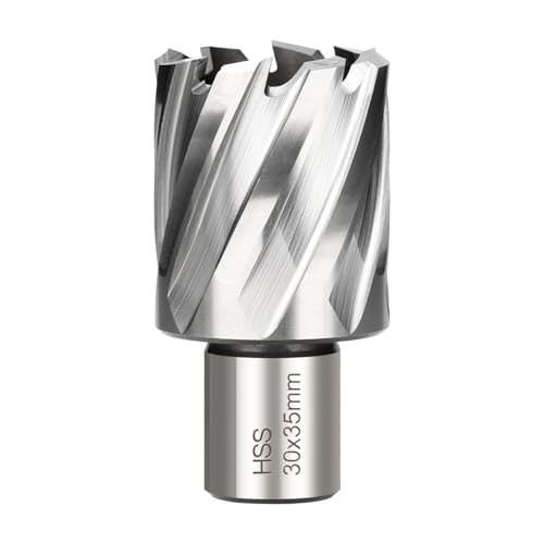 BALUGAEA HSS Kernbohrer 30mm Weldonschaft 19 mm, Schnitttiefe 35mm für magnetische Bohrmaschine von BALUGAEA