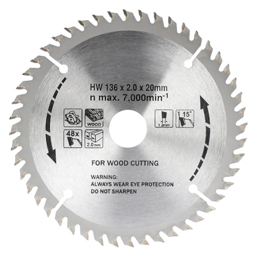 BALUGAEA Kreissägeblätt 136x20mm HM Sägeblatt Kreissägeblätter Schnittbreite: 2,0mm 48 Zähne für Handkreis-Sägen, geeignet für Paletten Holz MDF Kunststoff BALUGAEA Kreissägeblätt 136x20mm HM Sägeblatt Kreissägeblätter Schnittbreite: 2,0mm 48 Zähne für Handkreis-Sägen, geeignet für Paletten Holz MDF Kunststoff von BALUGAEA