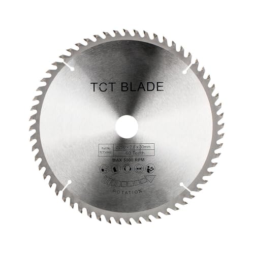 BALUGAEA Kreissägeblätt 250x30mm HM Sägeblatt Kreissägeblätter Schnittbreite: 2,8mm,60 Zähne für Handkreis-Sägen, geeignet für Paletten Holz MDF Kunststoff BALUGAEA Kreissägeblätt 250x30mm HM Sägeblatt Kreissägeblätter Schnittbreite: 2,8mm,60 Zähne für Handkreis-Sägen, geeignet für Paletten Holz MDF Kunststoff von BALUGAEA
