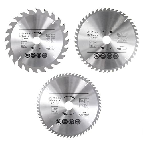 BALUGAEA Kreissägeblätt Set 3-tlg. 210x30mm HM Sägeblatt Kreissägeblätter für Handkreis-Sägen, geeignet für Paletten Holz MDF Kunststoff BALUGAEA Kreissägeblätt Set 3-tlg. 210x30mm HM Sägeblatt Kreissägeblätter für Handkreis-Sägen, geeignet für Paletten Holz MDF Kunststoff von BALUGAEA