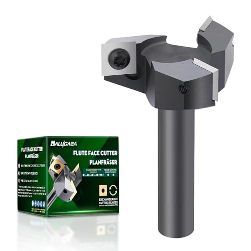 BALUGAEA Planfräser für Oberfräsen mit 12 mm Schaft – 50,8 mm Schnittdurchmesser – ausgestattet mit 3 austauschbaren Hartmetallmessern 12 x 12 mm, Fräser zum Planfräsen, Nutfräsen und Kantenfräsen von BALUGAEA