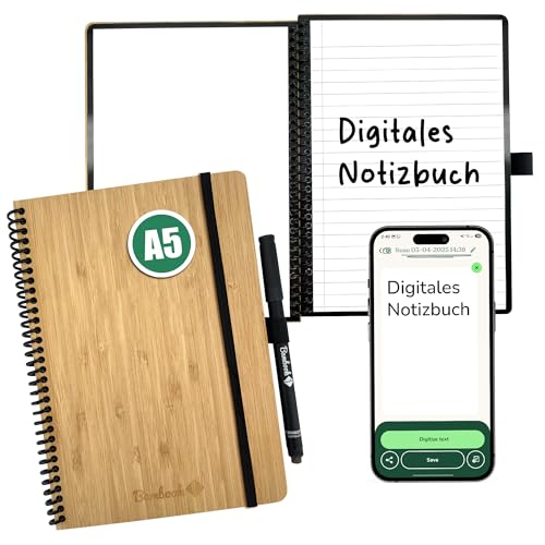 BAMBOOK Classic Notizbuch - Bambus-Holz Hardcover - A5 - Blanko & Liniert, Wiederverwendbares Notizbuch, Notizblock, Reusable Notebook von BAMBOOK