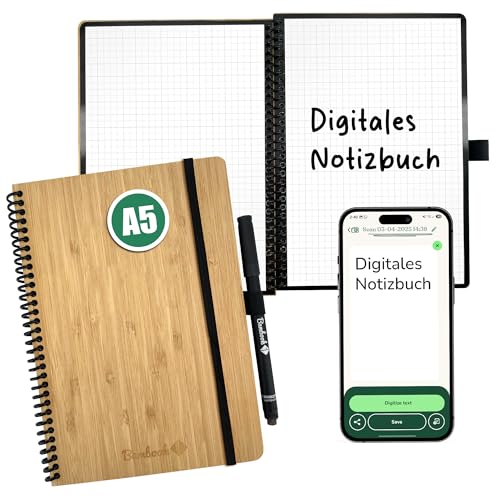 BAMBOOK - A5 Digitales Notizbuch mit Stift - Bambus-Holz Hardcover– Kariertes Whiteboard-schreibbuch – Elektronisches Notizbuch zum Schreiben, Scannen & Löschen BAMBOOK - A5 Digitales Notizbuch mit Stift - Bambus-Holz Hardcover– Kariertes Whiteboard-schreibbuch – Elektronisches Notizbuch zum Schreiben, Scannen & Löschen von BAMBOOK