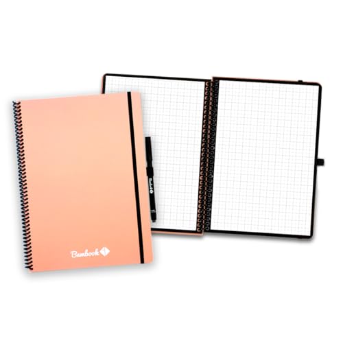 BAMBOOK Colourful Notizbuch - Rosa - A4 - Kariert - Wiederverwendbares Notizbuch, Notizblock, Reusable Notebook, Löschbares Whiteboard-Notizbuch von BAMBOOK