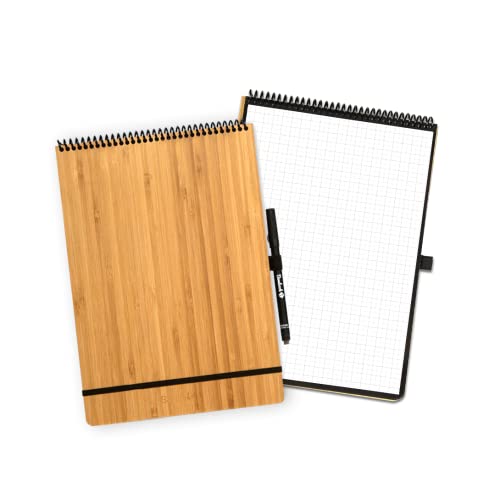 BAMBOOK Notepad - Bambus-Holz Hardcover - A4 - Kariert, Wiederverwendbares Notizbuch, Notizblock, Reusable Notebook von BAMBOOK