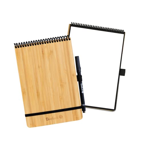 BAMBOOK Notepad - Bambus-Holz Hardcover - A5 - Blanko, Wiederverwendbares Notizbuch, Notizblock, Reusable Notebook von BAMBOOK