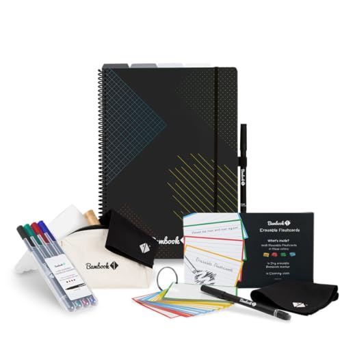 BAMBOOK Starter-Set - All-in-One wiederverwendbares Notizbuch (A4), A4-Registerkarten, Flashcards Deluxe-Set, Reinigungsset & Stifteset von BAMBOOK