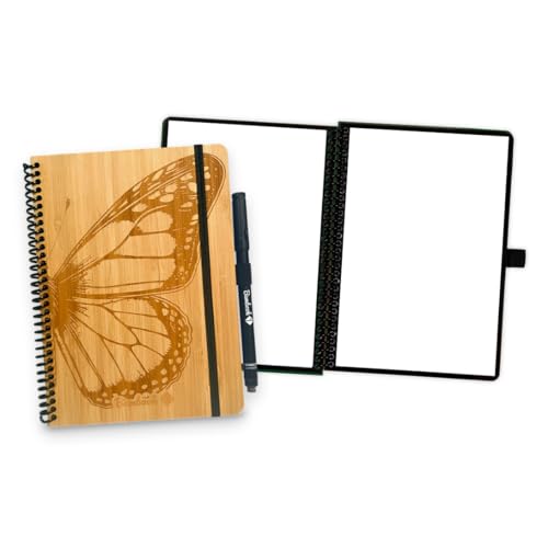 BAMBOOK wiederverwendbares Notizbuch - A5 - Bambus-Holz Hardcover - Limited Edition Artist Collection - By Rajacenna - Butterfly - Blanco von BAMBOOK