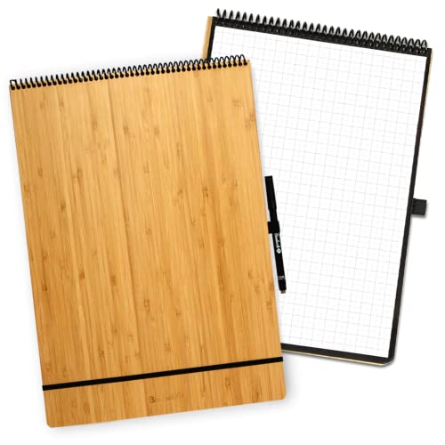 BAMBOOK Notepad - Bambus-Holz Hardcover - A3 - Kariert, Wiederverwendbares Notizbuch, Notizblock, Reusable Notebook von BAMBOOK