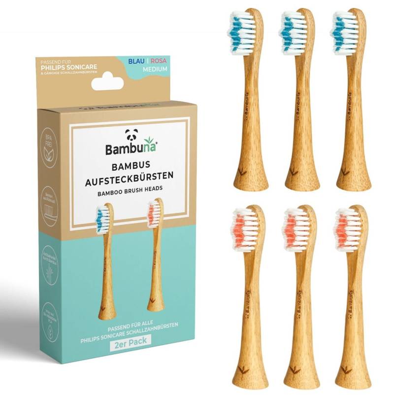 Bambuna® 6x Bambus Aufsteckbürsten Passend Für Philips Sonicare - Mittelweiche Ersatzbürsten Schallzahnbürsten, Umweltfreundlich von BAMBUNAde