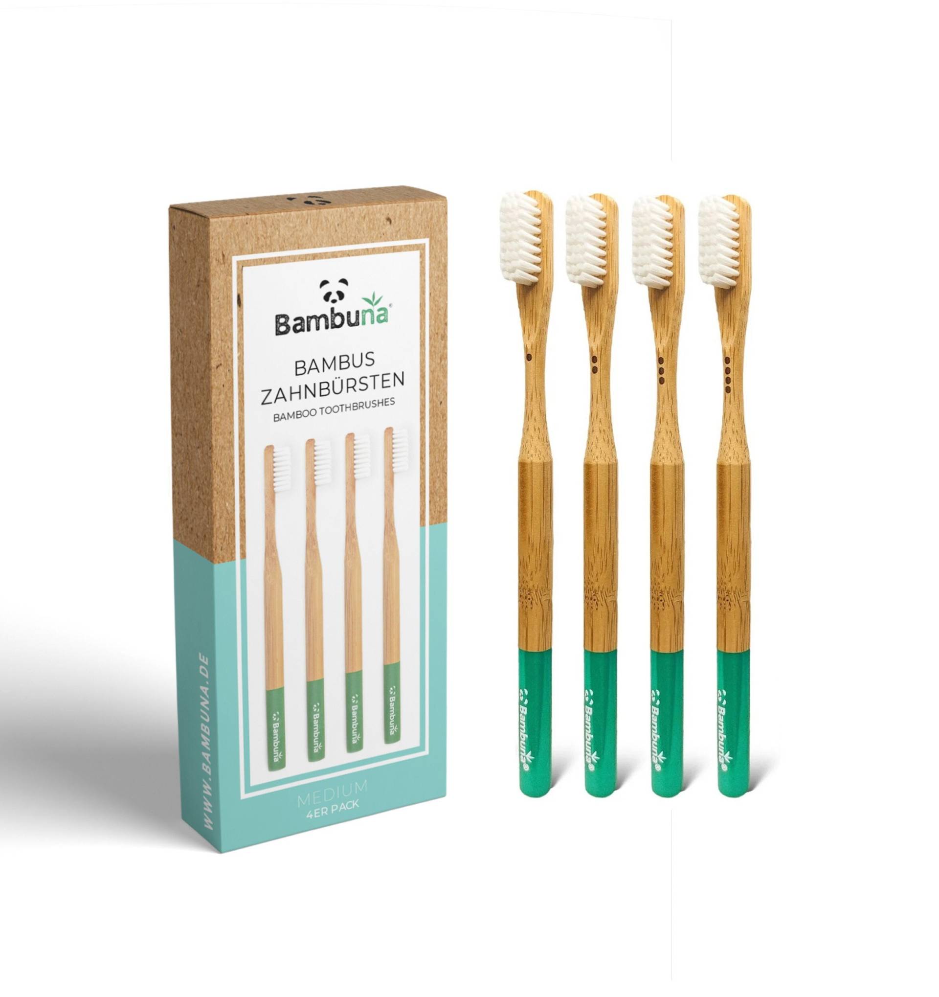 Bambuna® 4Er Set Bambus Zahnbürsten - Mittelweich, Bpa-Frei & Vegan | Zero Waste, Nachhaltige Zahnpflege von BAMBUNAde