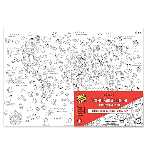 BAMMI Riesen-Poster zum Ausmalen, Motiv: Tierwelt, 100 cm x 70 cm, Weltkarte, hochwertiges Papier, 150 g/m² BAMMI Riesen-Poster zum Ausmalen, Motiv: Tierwelt, 100 cm x 70 cm, Weltkarte, hochwertiges Papier, 150 g/m² von BAMMI