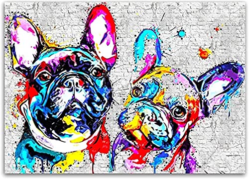 5D Diamant Painting Bilder Groß, Graffiti-Französische Bulldogge DIY Diamond Painting Set Strass Stickerei Diamant Malerei Kunsthandwerk Voller Diamant Kreuzstich Mosaik Gemälde Wall Dekor 40x50cm von BAMZOK