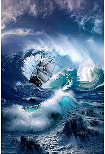 5D Diamant Painting Bilder Groß, Tsunami Sturm DIY Diamond Painting Set Strass Stickerei Diamant Malerei Kunsthandwerk Voller Diamant Kreuzstich Mosaik Gemälde Wall Dekor 40x50cm von BAMZOK