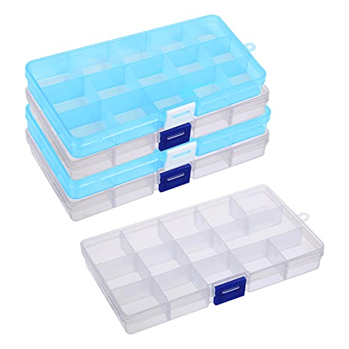 BAMZOK 5 Stück Sortierboxen für Kleinteile Plastik Bügelperlen Aufbewahrungsbox mit Fächern und Deckel Einstellbar Transparent Schmuck Organizer Box mit 15 Gittern von BAMZOK