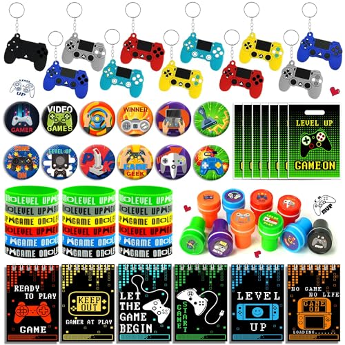 BANBALLON 66 Stück Videospiel-Partygeschenke, Videospiel-Themen-Notizblöcke, Armbänder, Stempel, Schlüsselanhänger für Level-Up-Party, Gamer, Geburtstagsparty, Klassenzimmer, Belohnungen BANBALLON 66 Stück Videospiel-Partygeschenke, Videospiel-Themen-Notizblöcke, Armbänder, Stempel, Schlüsselanhänger für Level-Up-Party, Gamer, Geburtstagsparty, Klassenzimmer, Belohnungen von BANBALLON