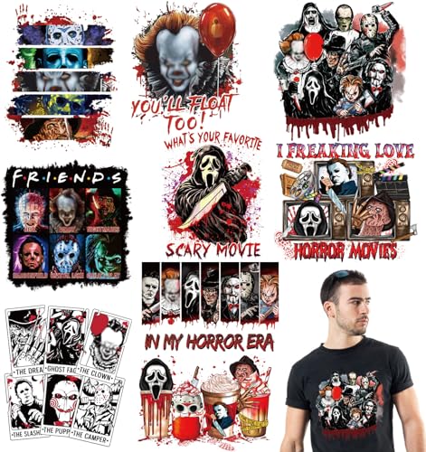9 Bögen Halloween-Bügelbilder für T-Shirts, Halloween-Wärmetransfer-Vinyl, Horror-Film, zum Aufbügeln, Aufkleber, Halloween, zum Aufbügeln für T-Shirt, Kleidung, DIY 9 Bögen Halloween-Bügelbilder für T-Shirts, Halloween-Wärmetransfer-Vinyl, Horror-Film, zum Aufbügeln, Aufkleber, Halloween, zum Aufbügeln für T-Shirt, Kleidung, DIY von BANBBUR