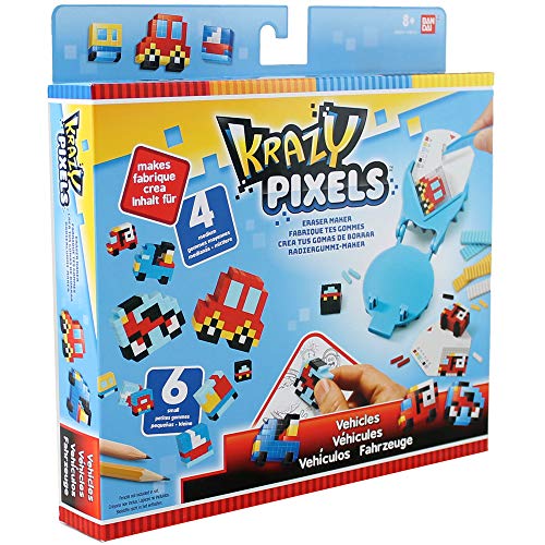 Bandai – Pretty Pixels – Krazy Pixels – Radiergummi-Fabrik – Starter-Set – Thema Fahrzeuge – Basteln – 38552 von Bandai