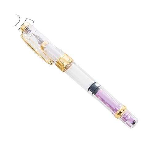 BANDKIT Fashion Brief-Füllfederhalter, transparent, Gold- oder Silber-Clip, bunte Tinte, Studenten, Schulbedarf, Schreibwaren (goldfarben/transparent/lila, F-Feder 05 mm) von BANDKIT
