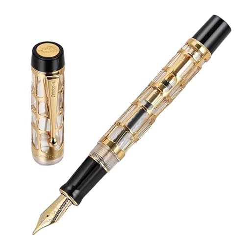 BANDKIT Füllfederhalter mit einzigartigem goldfarbenem Hohl-Design, Schreibwaren, Büro, Business, Tintenstifte zum Schreiben, Zeichnen, Geschenk, Weiß, M 0,7 mm von BANDKIT