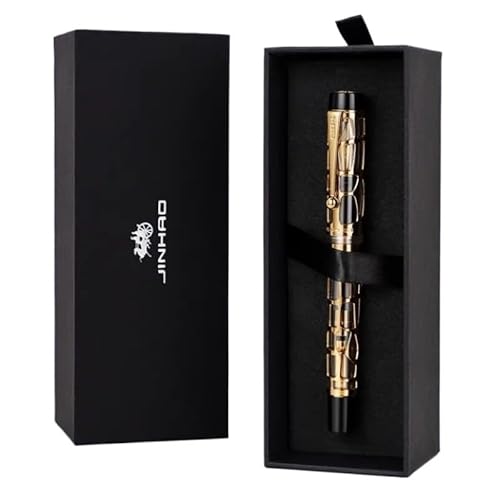BANDKIT Füllfederhalter mit einzigartigem goldfarbenem Hohl-Design, Schreibwaren, Büro, Business, Tintenstifte zum Schreiben, Zeichnen, Geschenk (Gelb, M, 0,7 mm) von BANDKIT