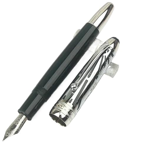 BANDKIT Kolbenroller-Füllfederhalter, schwarz, limitierte Auflage, blau-grün, Kunstharz, Metallkappe, Büroschreibstift (Orange, Stift und Stiftebox) von BANDKIT