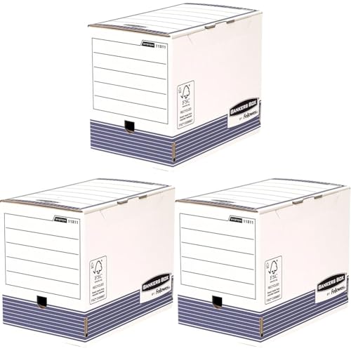 BANKERS BOX Archivschachtel A4+ Format, 200 mm Rückenbreite, System Serie, mit schnellem FastFold Aufbau, aus 100% recyceltem Karton, Pack mit 10 Stück (Packung mit 3) von BANKERS BOX