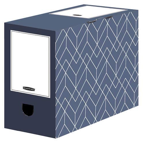 BANKERS BOX Archivschachtel A4, Décor Serie für Büro und Zuhause, 150 mm Rückenbreite, aus 100% recycelter Wellpappe, Farbe/Motiv: Schieferblau, 5 Stück von BANKERS BOX