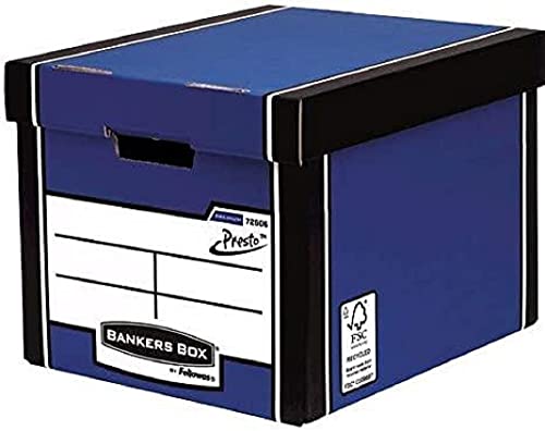 BANKERS BOX Premium Archivbox Heavy-Duty, sehr stabil, 1-Sekunden-Aufbau dank PRESTO-System, 100% recycelt, aus nachhaltigen Quellen, mit separatem Deckel, Farbe: blau, 5 Stück von BANKERS BOX